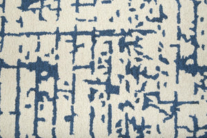 8x10 Ivory Blue Wool Hand Tufted Abstract Area Rug Mid Century Artisan Crafted