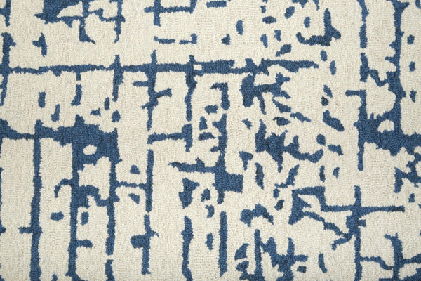 8x10 Ivory Blue Wool Hand Tufted Abstract Area Rug Mid Century Artisan Crafted