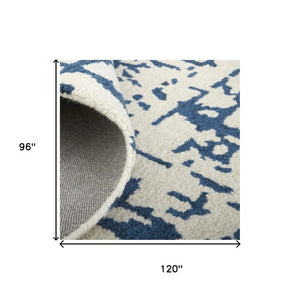 8x10 Ivory Blue Wool Hand Tufted Abstract Area Rug Mid Century Artisan Crafted
