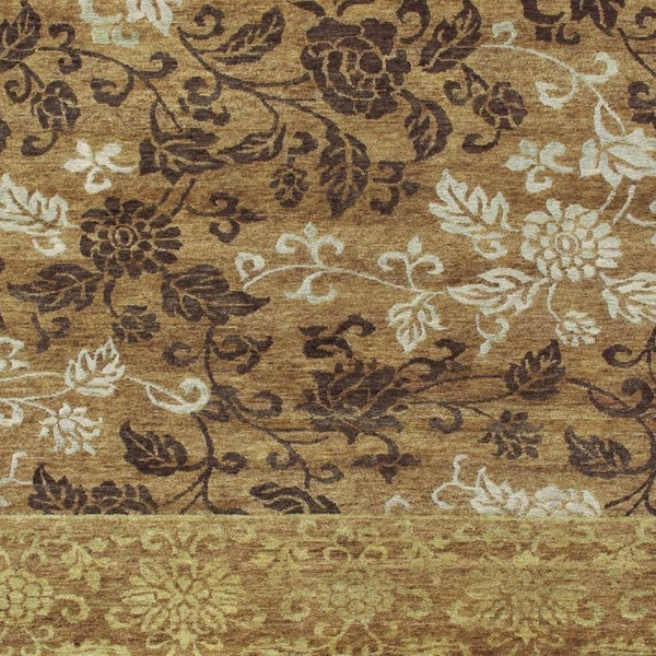 8x10 Hand Knotted Wool Blend Area Rug Floral Brown Gold Tan Artisan Woven