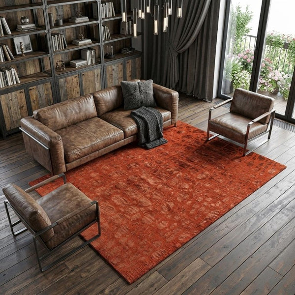 8x10 Hand Knotted Wool Blend Area Rug Bold Animal Print in Red Orange Tones