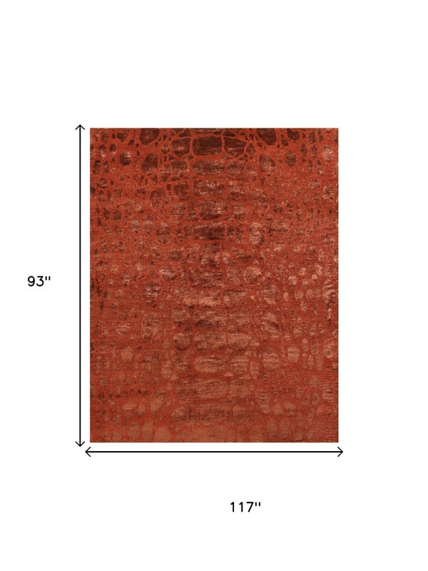 8x10 Hand Knotted Wool Blend Area Rug Bold Animal Print in Red Orange Tones