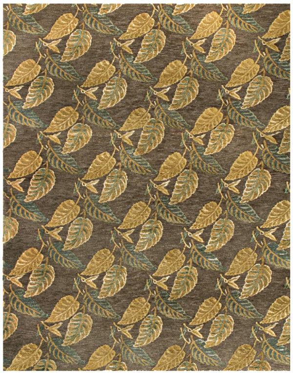 HomeRoots 8x10 Hand Knotted Wool Blend Area Rug Floral Brown Gold Gray Artisan Woven 744249