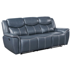 English Elm Stanwicke Blue Motion Reclining Sofa With Drop-Down Table: Modern Comfort & Elegant Design B062P354055-GIGA