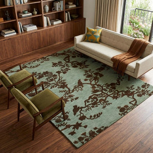 8x10 Hand Knotted Wool Floral Area Rug Mid-century Style Stain Resistant Living Room