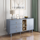 Hearth and Haven Hike Dresser with 3 Open Storages, 3 Drawers and Leather Handles, Blue W1781P148585