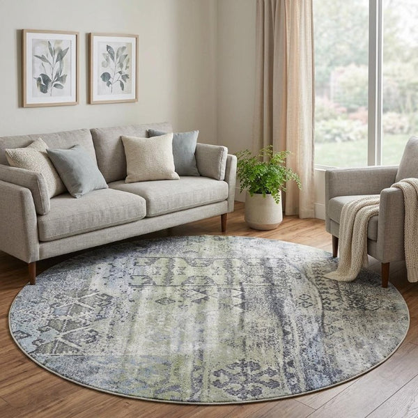 8 Foot Abstract Round Area Rug in Polypropylene with Artsy Multicolor Design
