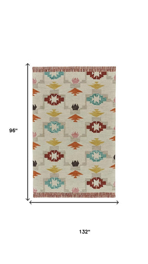 8x11 Bohemian Wool Area Rug Hand Tufted Geometric Design Stain Resistant Floor Accent