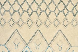 8 X 10 Ivory Blue Argyle Wool Blend Hand Tufted Bohemian Area Rug for Living Room