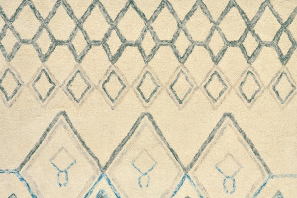 8 X 10 Ivory Blue Argyle Wool Blend Hand Tufted Bohemian Area Rug for Living Room