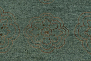 8 X 10 Hand Knotted Wool Blend Floral Area Rug in Blue Green Taupe Tones
