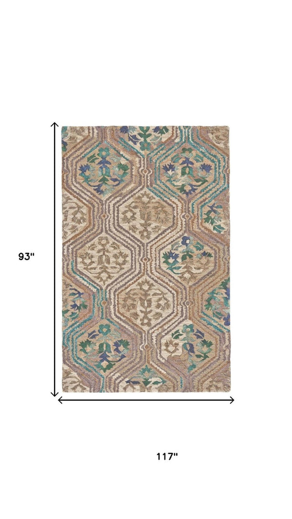 8x10 Ikat Hand Tufted Wool Blend Area Rug Bohemian Stain Resistant Living Room