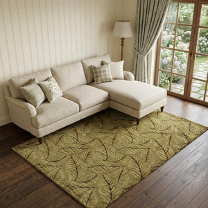 8x10 Hand Knotted Wool Blend Floral Area Rug in Green Tan Black Cottage Style