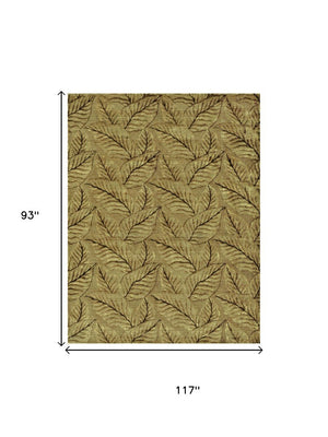 8x10 Hand Knotted Wool Blend Floral Area Rug in Green Tan Black Cottage Style