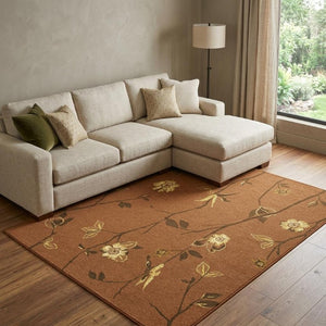 8 X 10 Hand Knotted Wool Floral Area Rug in Warm Orange Brown and Yellow