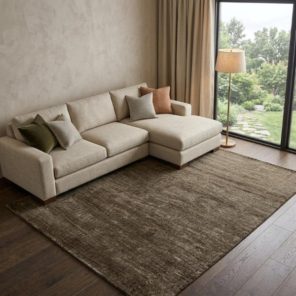 8 X 10 Hand Knotted Wool Blend Abstract Area Rug in Brown and Black Tones