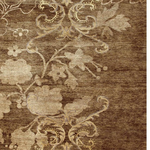 8 X 10 Hand Knotted Wool Blend Floral Area Rug in Brown Tan Ivory Tones