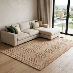 8x10 Hand Knotted Wool Area Rug Tan Gold Geometric Stain Resistant Artisan