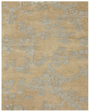 HomeRoots 8 X 10 Hand Knotted Wool Floral Area Rug in Tan Gold Mid-century Style 744279