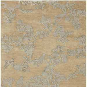 8 X 10 Hand Knotted Wool Floral Area Rug in Tan Gold Mid-century Style