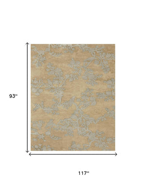8 X 10 Hand Knotted Wool Floral Area Rug in Tan Gold Mid-century Style