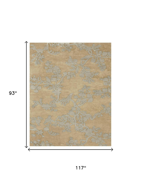8 X 10 Hand Knotted Wool Floral Area Rug in Tan Gold Mid-century Style