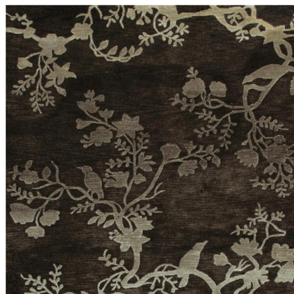 8x10 Hand Knotted Wool Floral Rug in Gray Silver Mid-century Style Stain Resistant