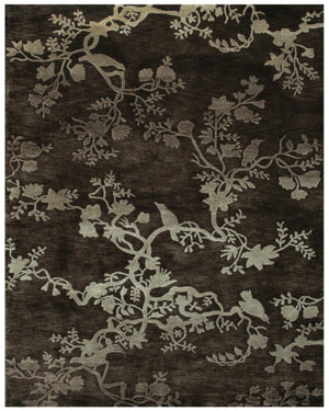 8x10 Hand Knotted Wool Floral Rug in Gray Silver Mid-century Style Stain Resistant