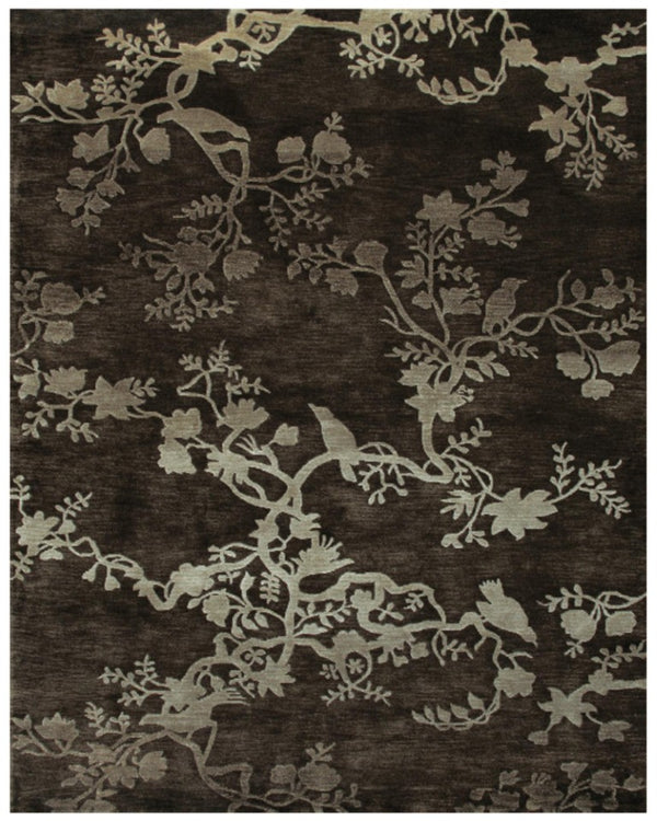 8x10 Hand Knotted Wool Floral Rug in Gray Silver Mid-century Style Stain Resistant