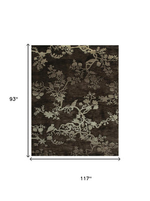 8x10 Hand Knotted Wool Floral Rug in Gray Silver Mid-century Style Stain Resistant