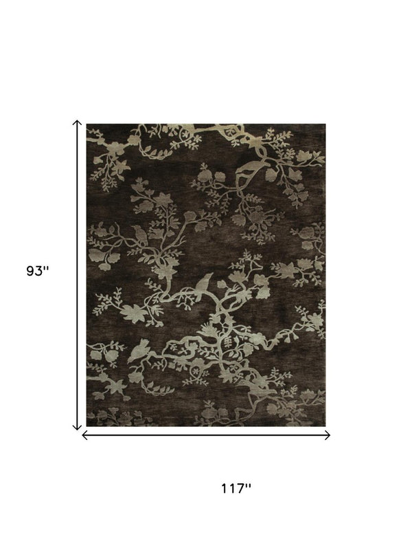 8x10 Hand Knotted Wool Floral Rug in Gray Silver Mid-century Style Stain Resistant