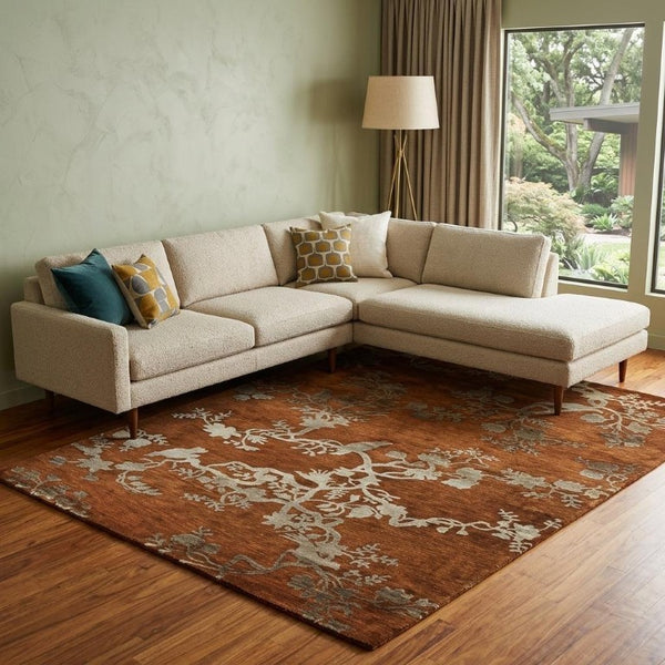 8x10 Hand Knotted Wool Floral Area Rug Mid-century Style Stain Resistant Artisan