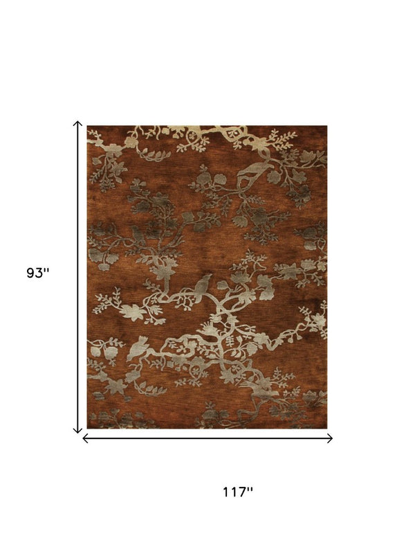8x10 Hand Knotted Wool Floral Area Rug Mid-century Style Stain Resistant Artisan