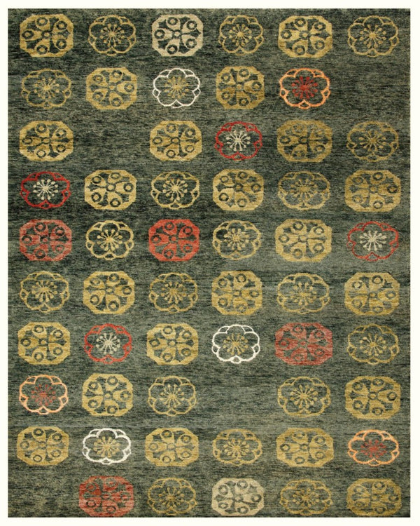 8 X 10 Hand Knotted Wool Blend Floral Area Rug in Vibrant Artisan Woven Style