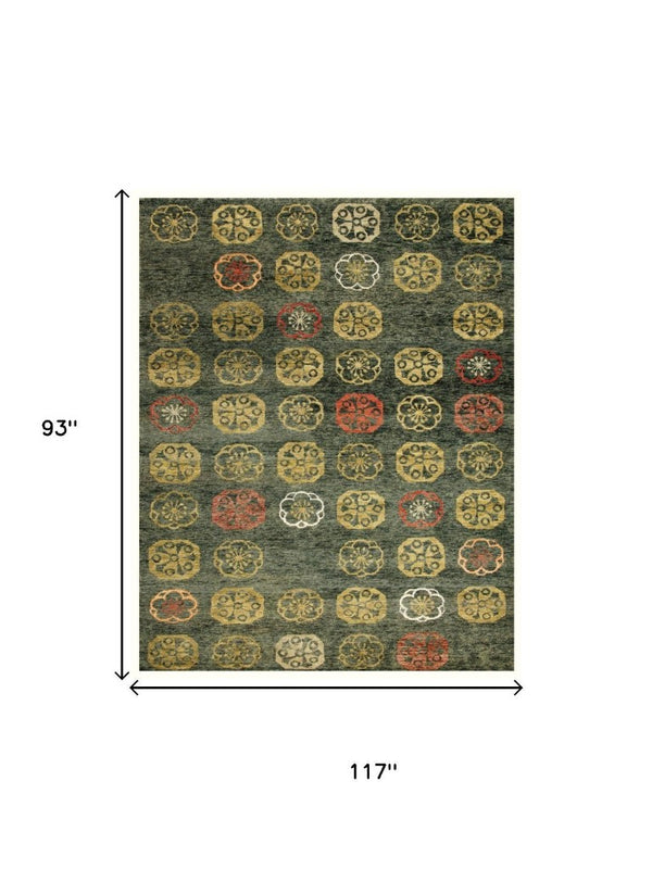 8 X 10 Hand Knotted Wool Blend Floral Area Rug in Vibrant Artisan Woven Style