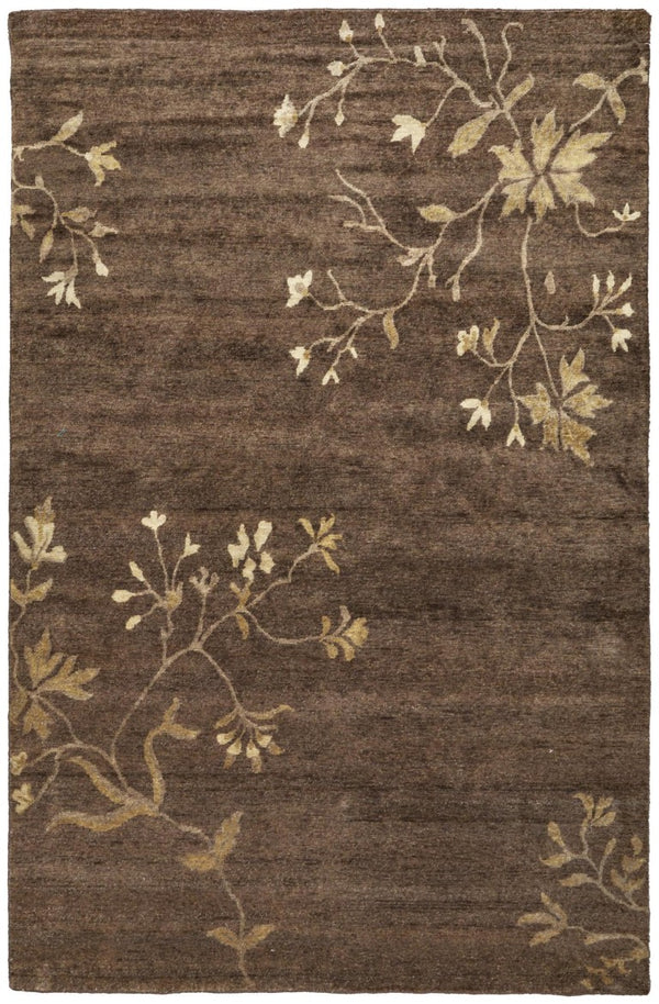 HomeRoots 8x10 Hand Knotted Wool Floral Area Rug Artisan Crafted Stain Resistant Green Gold 744289