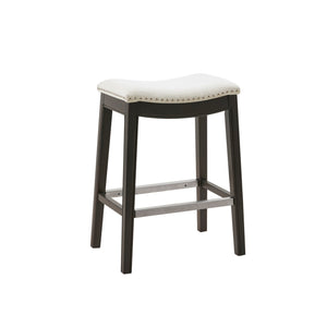 JLA Home Madison Park - Counter Stool with Cream Upholstery, Dark Grey Solid Wood Frame, Pewter Nailhead Trim & Metal Kickplate (27.36") MP104-1123