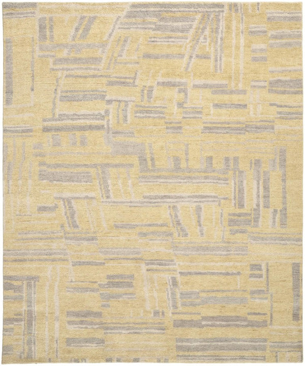 HomeRoots 8 X 10 Hand Knotted Wool Abstract Area Rug in Gold Gray Stain Resistant 744290