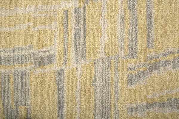 8 X 10 Hand Knotted Wool Abstract Area Rug in Gold Gray Stain Resistant