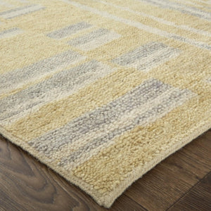 8 X 10 Hand Knotted Wool Abstract Area Rug in Gold Gray Stain Resistant