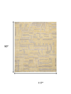 8 X 10 Hand Knotted Wool Abstract Area Rug in Gold Gray Stain Resistant
