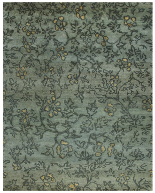 HomeRoots 8x10 Hand Knotted Wool Floral Area Rug Artisan Crafted Stain Resistant Living Room 744293