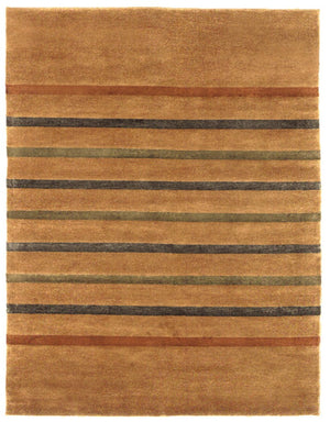 HomeRoots 8x11 Hand Knotted Wool Blend Area Rug with Earthy Striped Pattern for Living Room 744300