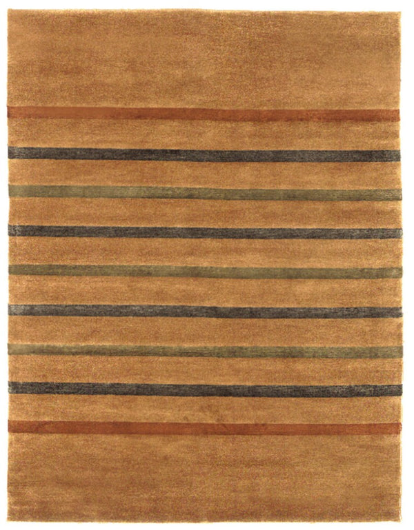 HomeRoots 8x11 Hand Knotted Wool Blend Area Rug with Earthy Striped Pattern for Living Room 744300