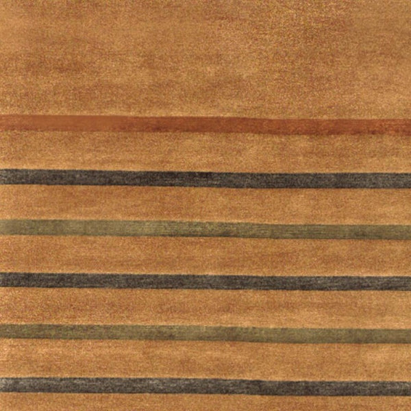 8x11 Hand Knotted Wool Blend Area Rug with Earthy Striped Pattern for Living Room