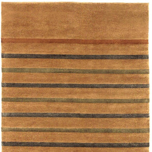 8x11 Hand Knotted Wool Blend Area Rug with Earthy Striped Pattern for Living Room