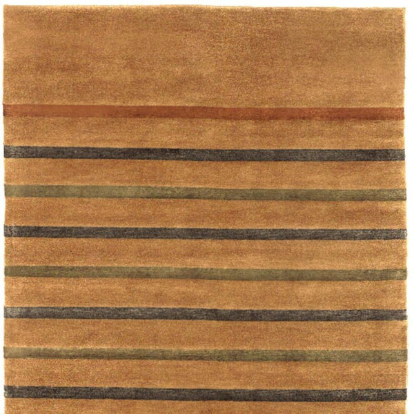 8x11 Hand Knotted Wool Blend Area Rug with Earthy Striped Pattern for Living Room