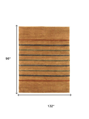 8x11 Hand Knotted Wool Blend Area Rug with Earthy Striped Pattern for Living Room