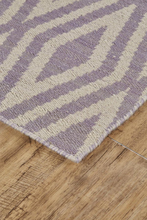 8 X 10 Hand Loomed Wool Geometric Area Rug in Purple Ivory Stain Resistant