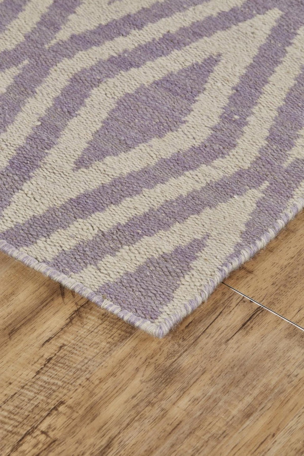 8 X 10 Hand Loomed Wool Geometric Area Rug in Purple Ivory Stain Resistant